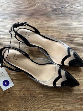 Black Pointed Slingback Flats with Clear Panels - Women